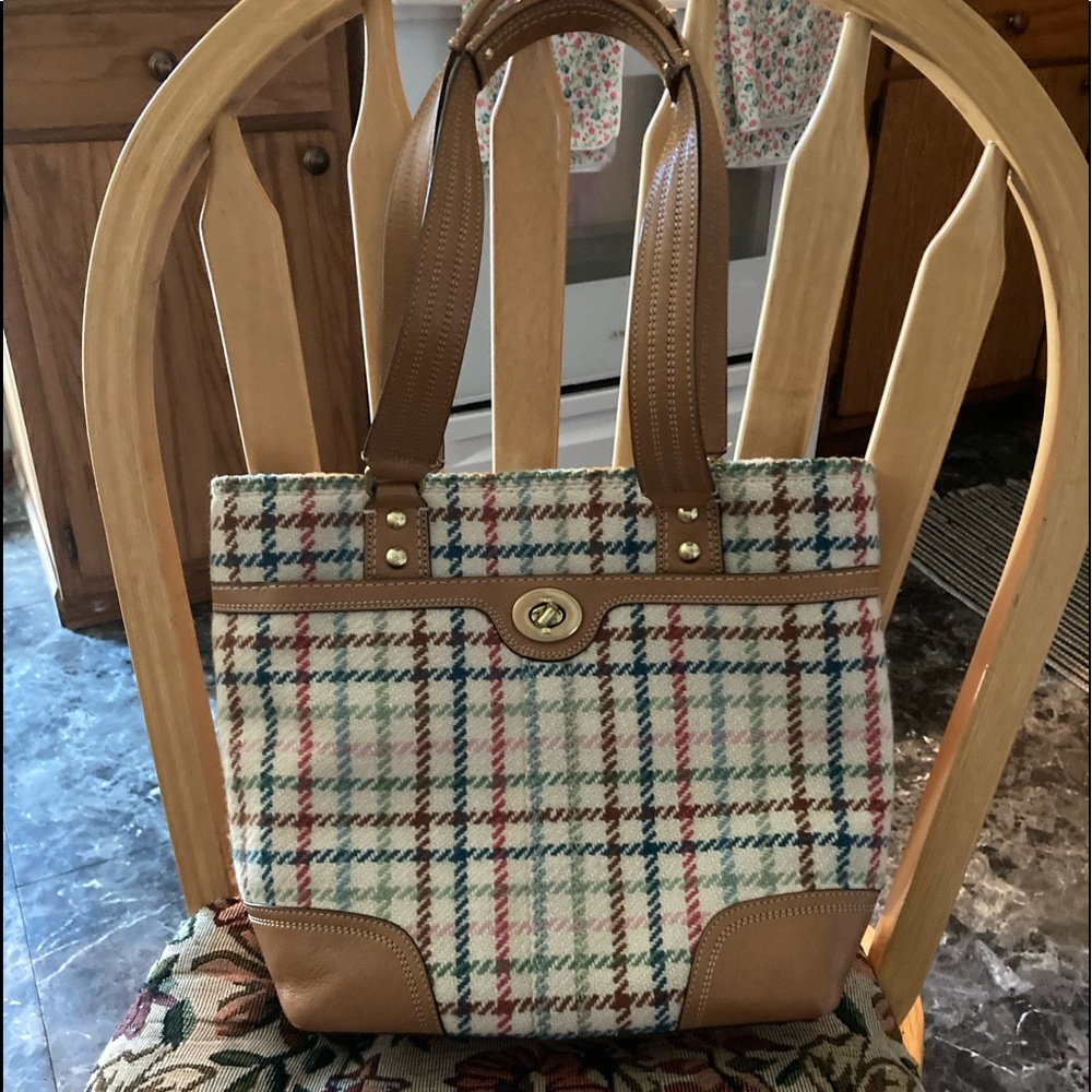 Coach leather wool shoulder purse